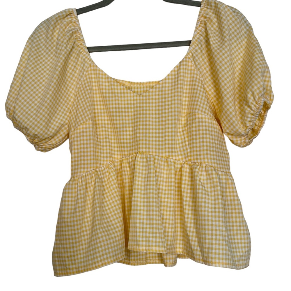 Checkered Yellow Peplum Top